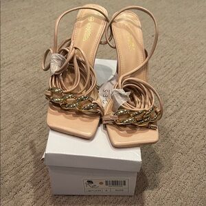 Mata Shoes Nude and Gold Strappy Heels
